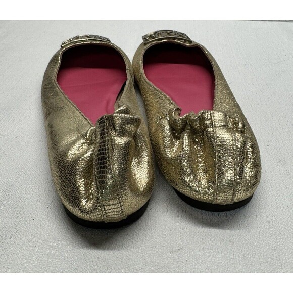 Lilly Pulitzer‎ Metallic Gold Logo Classic Leather Ballet Flats Sz. 7 - Picture 4 of 8